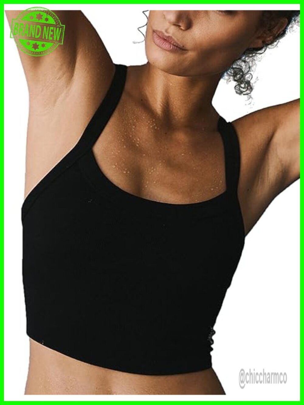 Ribbed Seamless Crop Tank Top Scoop Neck Racerback Workout